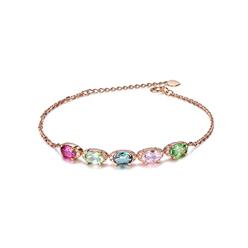 Knbob 18K Rose Gold Bracelet, Vintage Wedding Bracelet Tsavorite And Tourmaline Bracelet Adjustable Length 19+4Cm #TOP2