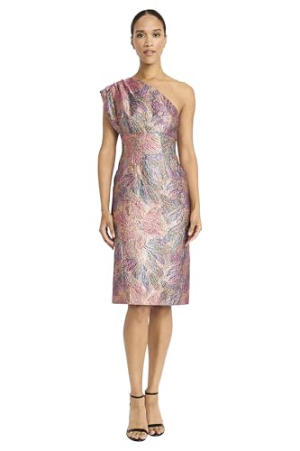 Maggy London Women's One Shoulder Metallic Jacquard Evening Fitted Special Occasion Cocktail Dress