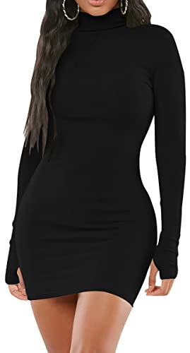 Yajedo Sexy Bodycon Dress For Women Turtleneck Long Sleeve Club Mini Dresses(Black Large) #TOP1