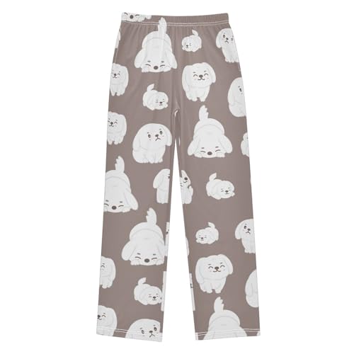 Boys' Pants Cute White Poodle Dog Grey Long Bottoms Jogger Pants Elastic Waist Trousers with Pockets S-XL