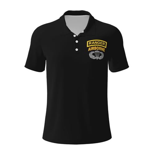 Army Ranger Tab Airborne and Wings Polo Shirts for Men, Mens Golf Shirt Quick-Dry Short Sleeve Casual