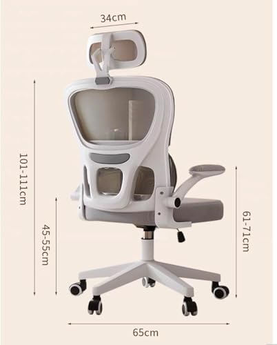 كرسي العاب، كرسي كمبيوتر من القماش، كرسي مكتب مع مسند ذراع ومقعد قابل للتعديل، كرسي العاب فيديو مريح مع دعم للرقبة والتدليك للفقرات القطنية (ابيض/رمادي)