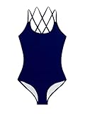 Kanu Surf Girls' Reese UPF 50+ Beach Sport Criss-Cross One Piece Swimsuit, Solid Navy, 14