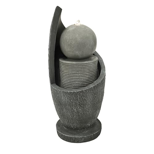 Cascading Outdoor Water Feature Electric Garden Fountain Cement Grey Warm White LED Light Plug-In Pump 7m Cable Statue Straight Waterfall Home Patio Decor Zen Cascade FREE Cleaning Brush