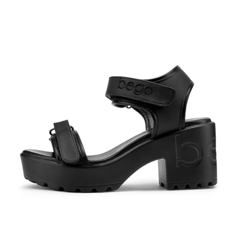 bego Women's Heeled Sandals Pineapple Leather Women Open Toe Lug Sole Platform Fashion Block Heels Vegan Sandals