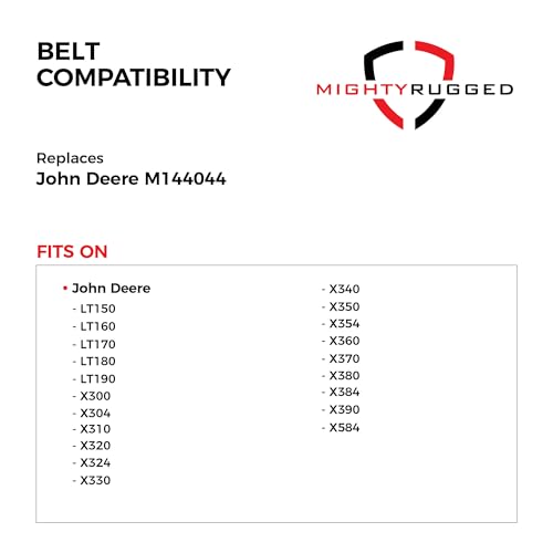 Image of M144044 John Deere Belt Replacement, Length 92 inch, Heavy-Duty, Durable, Aramid Cord Belt Fits L150 L160 L170 L180 L190 X300 X304 X310 X320 X324 X330 X340 X350 X354 X360 X370 X380 X384 X390 X584 Tractors