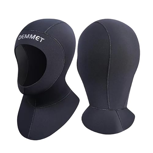 DEMMET Neoprene Cap 1.5mm Diving Hood High Stretch Warm Sun Protection for Men and Women with Shoulder Diving Cap for Diving Snorkeling Water Sports Swimming Cap (1.5MM, L)