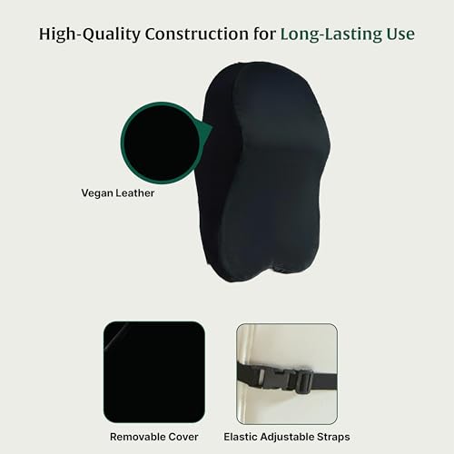 Image of The White Willow Car Neck Rest Pillows Memory Foam Car Neck Pillow with Adjustable Strap Neck Support for Car Seat Neck Cushion for Neck Pain Relief Headrest Pillow Black ZenCurve Pack of 1