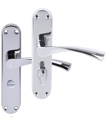 Hunta HANDLEZONE® 1 Pair of Lobo Polished Chrome Bathroom WC Toilet Door Handle Set on Long Backplate, for Internal Doors
