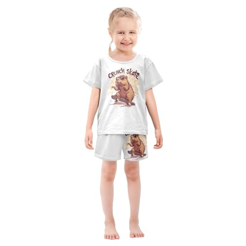 Sunglasses Cartoon Beige Pajama Set Short Sleeve Pajamas Shorts Sets Cotton Soft Loungewear Sleepwear 5Y3