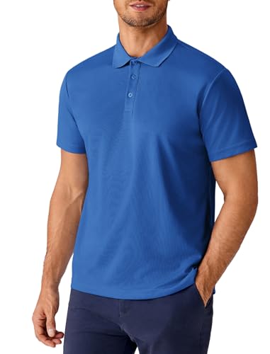 PINSPARK Polo Shirts for Men Short Sleeve Performance Quick Dry Golf T Shirt Moisture Wicking Casual Workout Deep Blue
