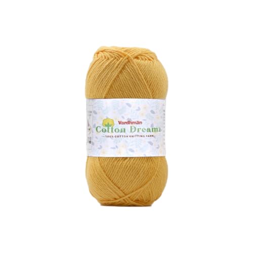 Image of Vardhman 100% Cotton Dreamz Light Weight Natural Thin Yarn | Pack-1 100g | Knitting & Crochet Projects | Soft Natural Yarn | Ideal for Garments, Summer Wear & Accessories | Mustard, CJM008