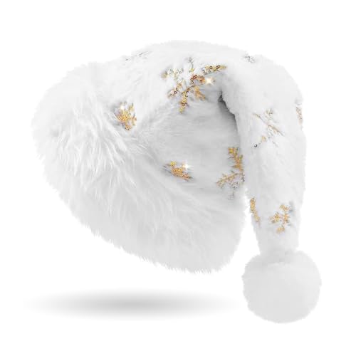 Montrestar Weihnachtsmütze für Erwachsene, Weiß Plüsch...