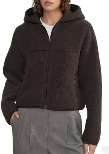 Fleece Jacket Women Full Zip up Fuzzy Sherpa Jackets Long Sleeve Cropped Teddy Hooded Sweatshirts with Pockets