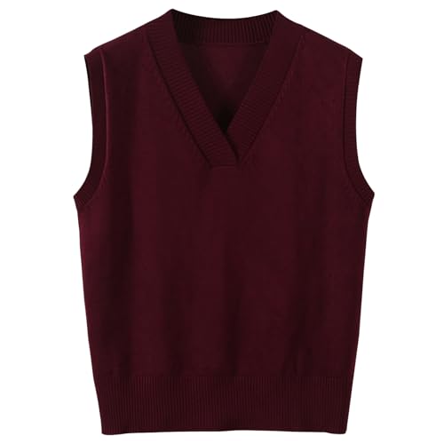 Image of Wowcarbazole Women's V Neck Sweater Vest Sleeveless Ribbed Knit Pullover JK Uniform Classic Basic Tank Tops