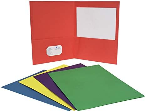 School Smart Extra Large 2-Pocket Folders, 9 x 12 Inches, Assorted Colors, Pack of 25