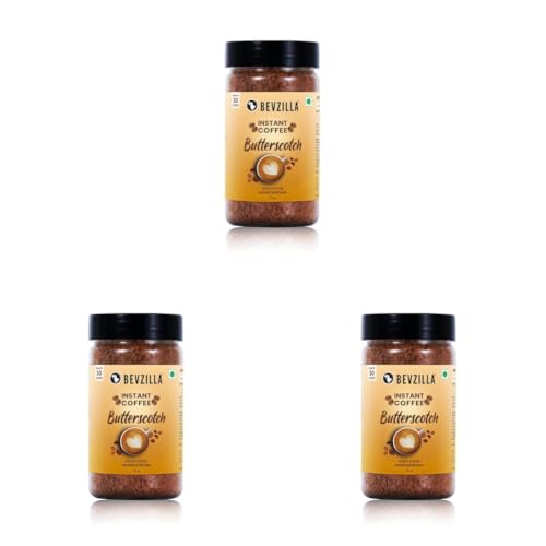 Image of Bevzilla 75g Butterscotch Flavored Coffee Powder Jar | Premium Arabica Coffee | Ideal for Espresso, Latte & Cappuccino | Hot & Cold Coffee Brews (Pack of 3)
