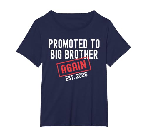Promoted to Big Brother Again Est 2026 Big Bro 2026 Men Kids T-Shirt, Women's Plus, Navy Blue, 5X