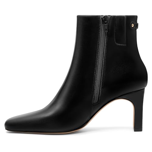 Athlefit Women's Ankle Boots Fashion Square Toe Chunky Heeled Short Boots with Side Zipper2