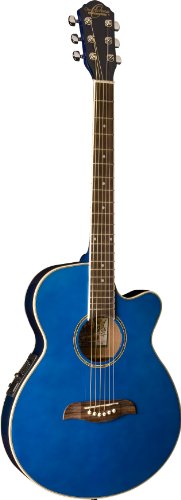 Oscar Schmidt Og8Cetbl-A-U Shallow Folk Style Acoustic Electric Guitar. Trans Blue #TOP25