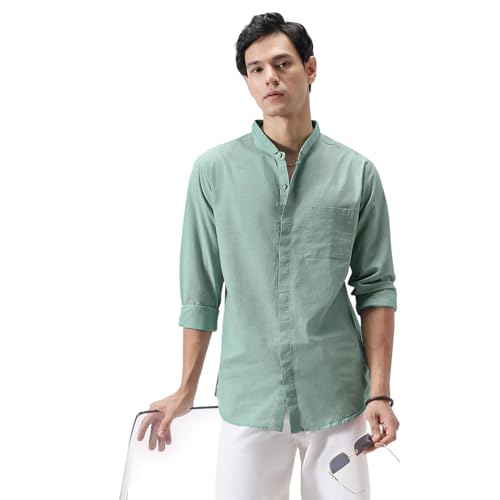 Image of Urbano Fashion Men's Cotton Full Sleeve Regular Fit Casual Solid Shirt with Band Collar