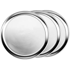 TrueCraftware- Set of 3 Aluminum 22” Pizza Tray Pan Wide Rim- Bakeware Round Pizza Pan Pizza Tray Baking Tray Round Baking Tray for Home Kitchen Pizzeria & Restaurants