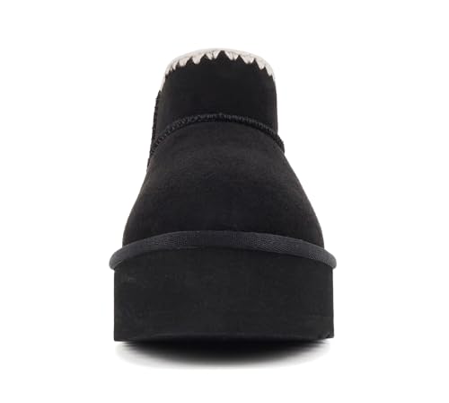 Soda “Groove” ~ Women Round Toe Lug Sole Low Flatform Sherpa-lined Ankle Bootie with Stitch Detail4