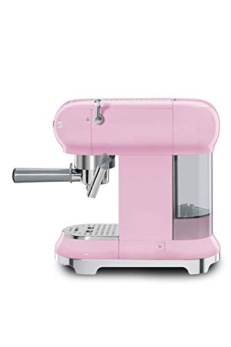 Smeg, ECF01PKEU Manual Espresso -Maschine, Cappuccino -System, Thermoblock, große Tassengehäuse und Doppelkaffeefunktion, 1 l Wassertank, kompakte Abmessungen, 1350W, Rose