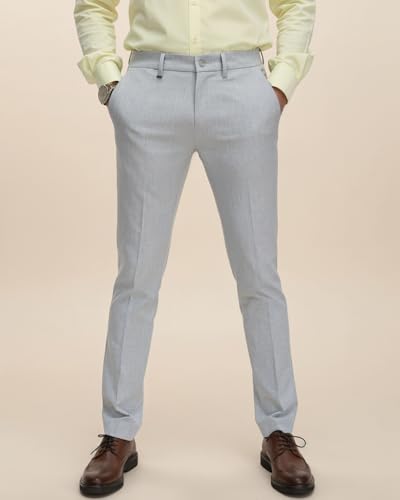 Image of SaintX Men's Premium 4-Way Solid-Stretchable Formal Pants | Performance Grade Pro Weave Anti-Wrinkle Fabric | Slim Fit Trouser | Shirt Gripping Expandable Waistband | Executive Office Wear (ST02)