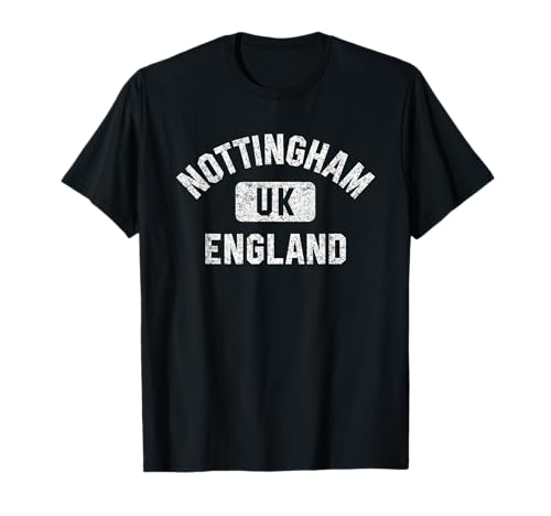 Nottingham England Gym Style Distressed White Print T-Shirt