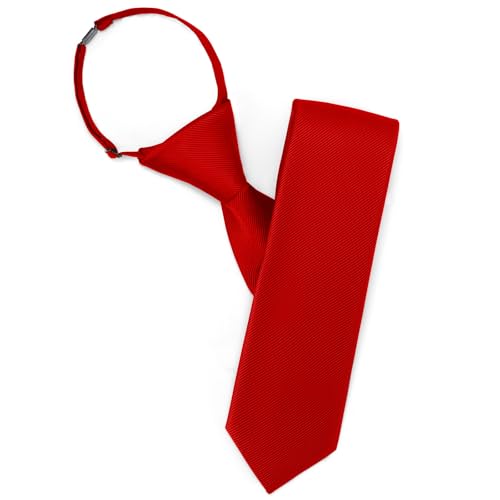 Puistr Boys Red Tie Pre-tied Adjustable Kids Solid Color Necktie for Age 8-12 Years Wedding School Graduation with Gift Box