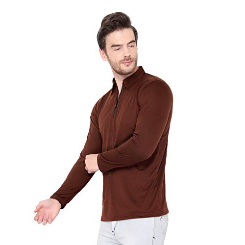Image of Men's Cotton Blend Full Sleeve Zip Neck Polo T-Shirt (Pack of 1)