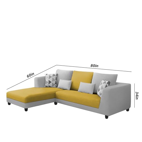 Image of Galib LHS 4 Seater L Shape Sofa Set for Living Room (Yellow Grey Fabric) Premium Fabric Sofa