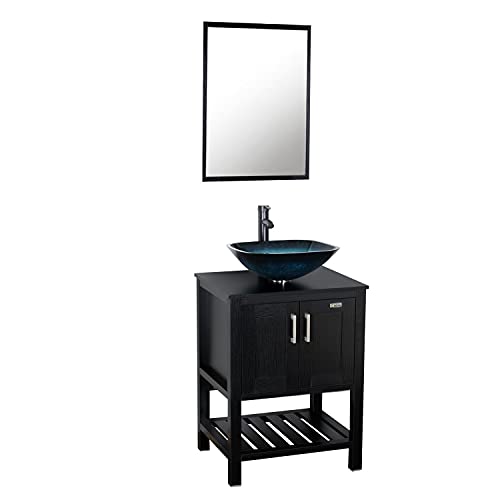 Eclife 24'' Modern Bathroom Vessel Sink And Vanity Combo Square Temper Glass Vessel Sink Combo 1.5 Gpm Water Save Faucet Pop Up Drain Espresso Sink Vanity (A04B06) #TOP9