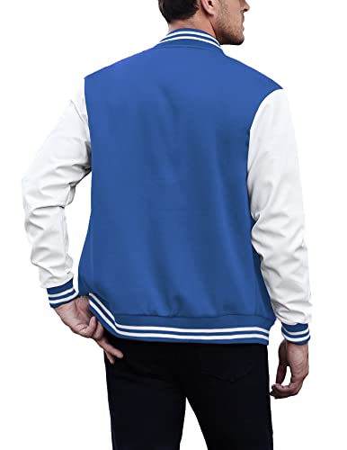 Coofandy Varsity Jacket For Men Fashion Casual Leather Sleeves Basketball Jackets Winter Blue Small #TOP2