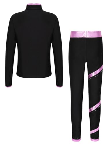 TiaoBug Kids Girls Figure Skating Outfits Roller Ice Skating Practice Training Suit Spiral Jacket Pants Tracksuit Set2