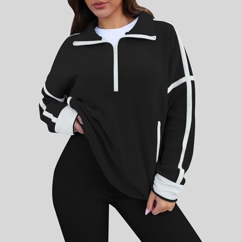 Womens Quarter Zip Pullover Tops Fashion Fall Sweatshirt Teen Girls Y2K Clothes Long Sleeve Casual Color Block Shirts2