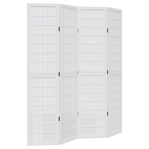 Biombo Interior, Partición de Separación Separador de Habitación Pantalla de Privacidad Partición de Separación 4 Paneles Blanco Madera de Paulownia Sólida