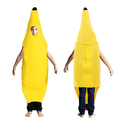 SAIIURV Fato de banana para menino e menina fruta, túnica em forma de banana, disfarce de banana, disfarces para crianças e acessórios para festas, carnaval e Halloween, festas e cosplay (amarelo)