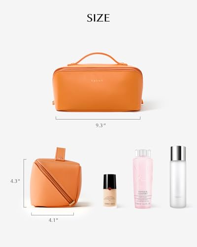 Image of EACHY Travel Makeup Bag, Large Capacity Cosmetic Bag for Women, Waterproof PU Leather, Flat Open Portable Toiletry Bag for Skincare, Brushes & Travel Essentials