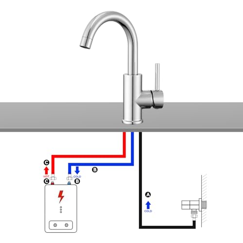Auralum Küchenarmatur Niederdruck Armatur Küche/Bad, 360°Drehbar Wasserhahn Küche Niederdruck mit 3 Anschluessen Fuer Boiler, Waschbecken Armaturen aus Messing Verchromt