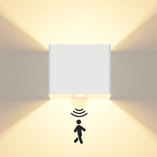 Kinamy Wandleuchte mit Bewegungsmelder Innen, LED Wandlampe Up Down, Wandbeleuchtung Moderne Weiß, Wandleuchten für Flur, Treppen, Küche, Wohnzimmer, Schlafzimmer