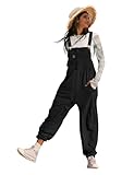 YESNO Women's Casual Corduroy Overalls Adjustable Straps Loose Sleeveless Harem Bib Jumpsuits for Women with Pockets M PCLUK Black