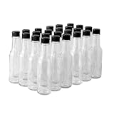 FastRack - 5oz Woozy Bottles for Hot Sauce, Pack of 24 with Black Plastic Caps, Empty, Clear Glass bottles with Leakproof Cap - No Dripper Included