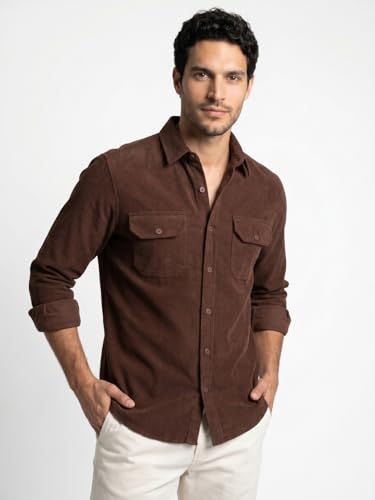 Image of Urbano Fashion Men's Corduroy Full Sleeve Regular Fit Solid Overshirt with Utility Pockets