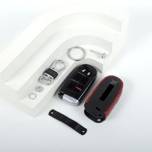 Image of Leather Smart Car Key Cover Case with Metal Hook Keychain for Jeep Compass (Black)