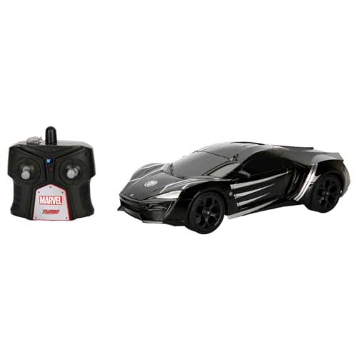 Jada Toys Marvel Black Panther RC Lykan Hypersport - Coche teledirigido con Mando a Distancia, hacia adelante y hacia atrás, Izquierda-Derecha, Escala 1:16, función de Carga USB, Color Negro