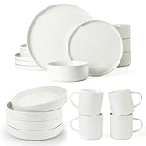 Famiware Nebula Plates and Bowls Sets with Mugs Set, 20 Pieces Dinnerware Sets, Dishes Set for 4, White