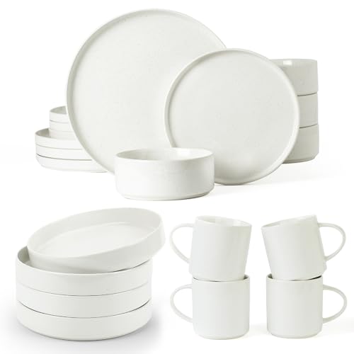 Famiware Nebula Plates and Bowls Sets with Mugs Set, 20 Pieces Dinnerware Sets, Dishes Set for 4, White