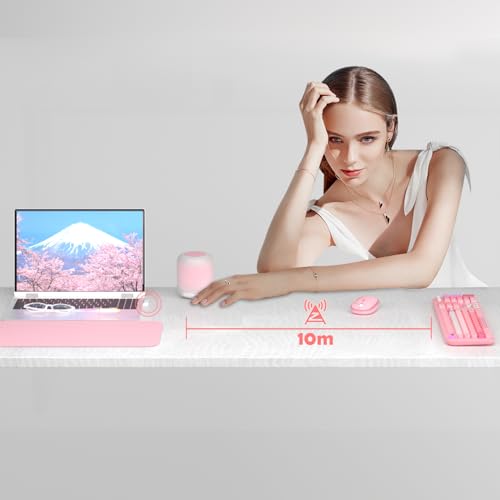 Wireless Keyboard and Mouse,MOFII 104 Round Keys Lovely Full-Size Cute Colorful Keyboard and Mouse with Retro Typewriter for PC/Mac/Laptop/Tablet/Computer/Windows Pink by MOFII - Used condition - Image 8